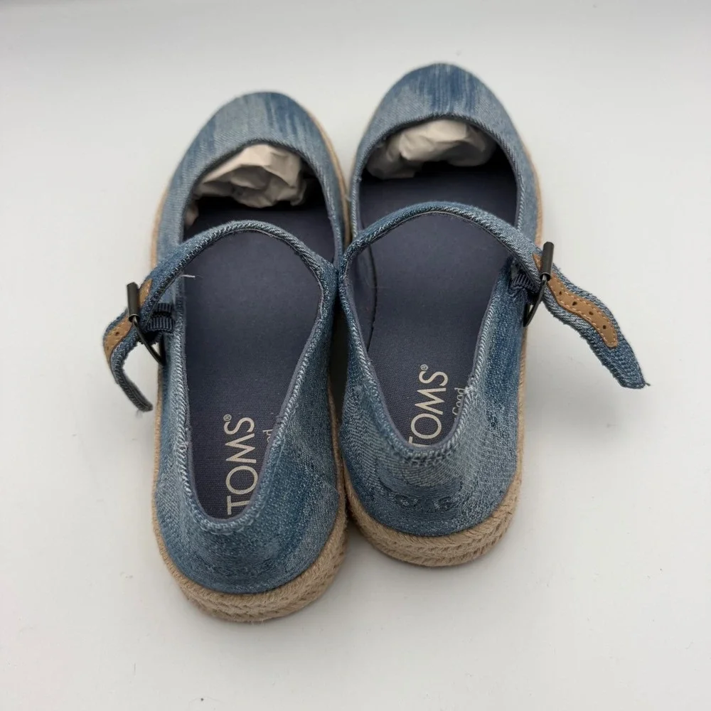 TOMS Womens Mary Jane Espadrille Flats Blue Denim Textile 10021873 Size 6.5
